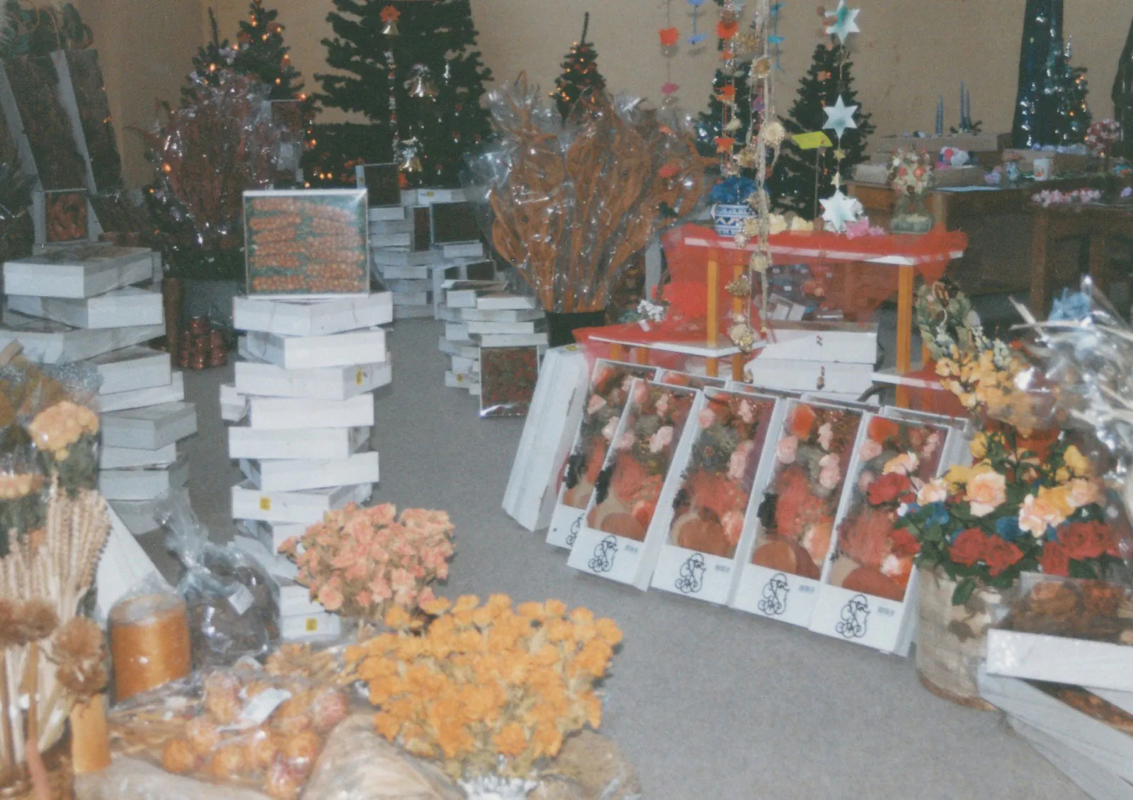 The range from the early years — dried flower arrangements and Christmas decorations