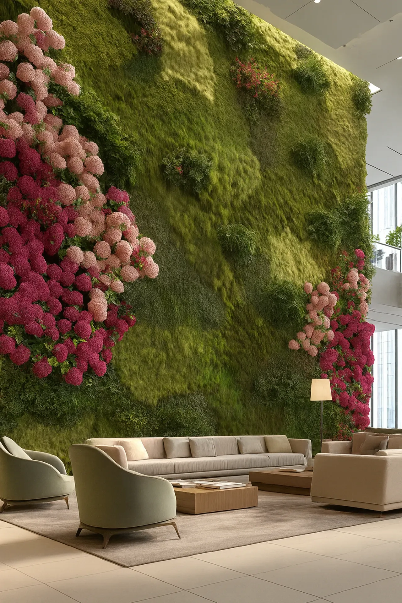 Flower wall in the reception area — Wall greenery by MOOSMOOS