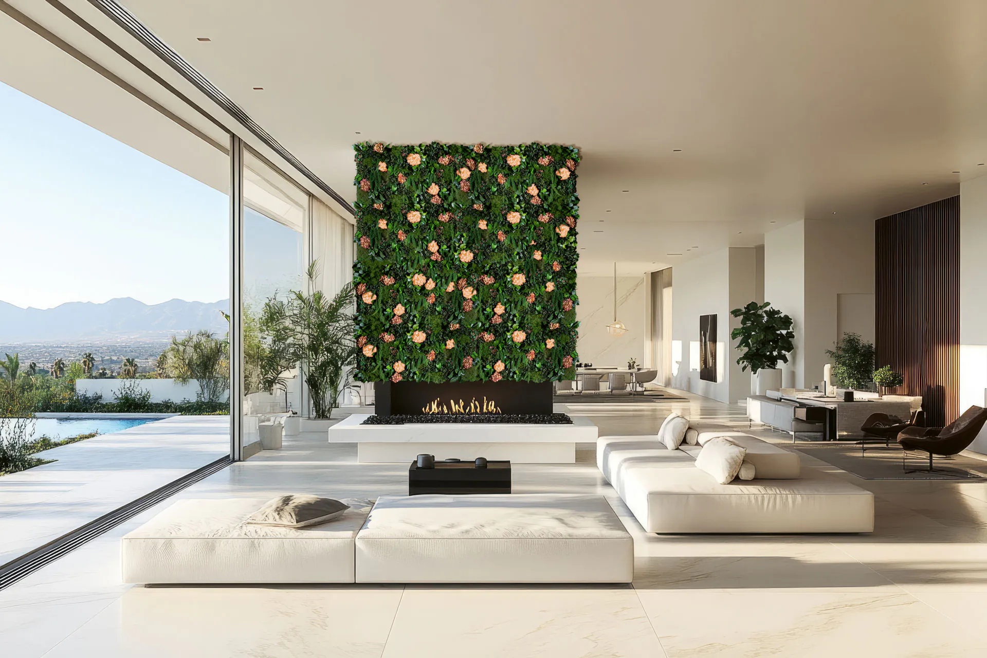 Luxury Living Room Feature Wall with Flowers — Wall greenery by MOOSMOOS