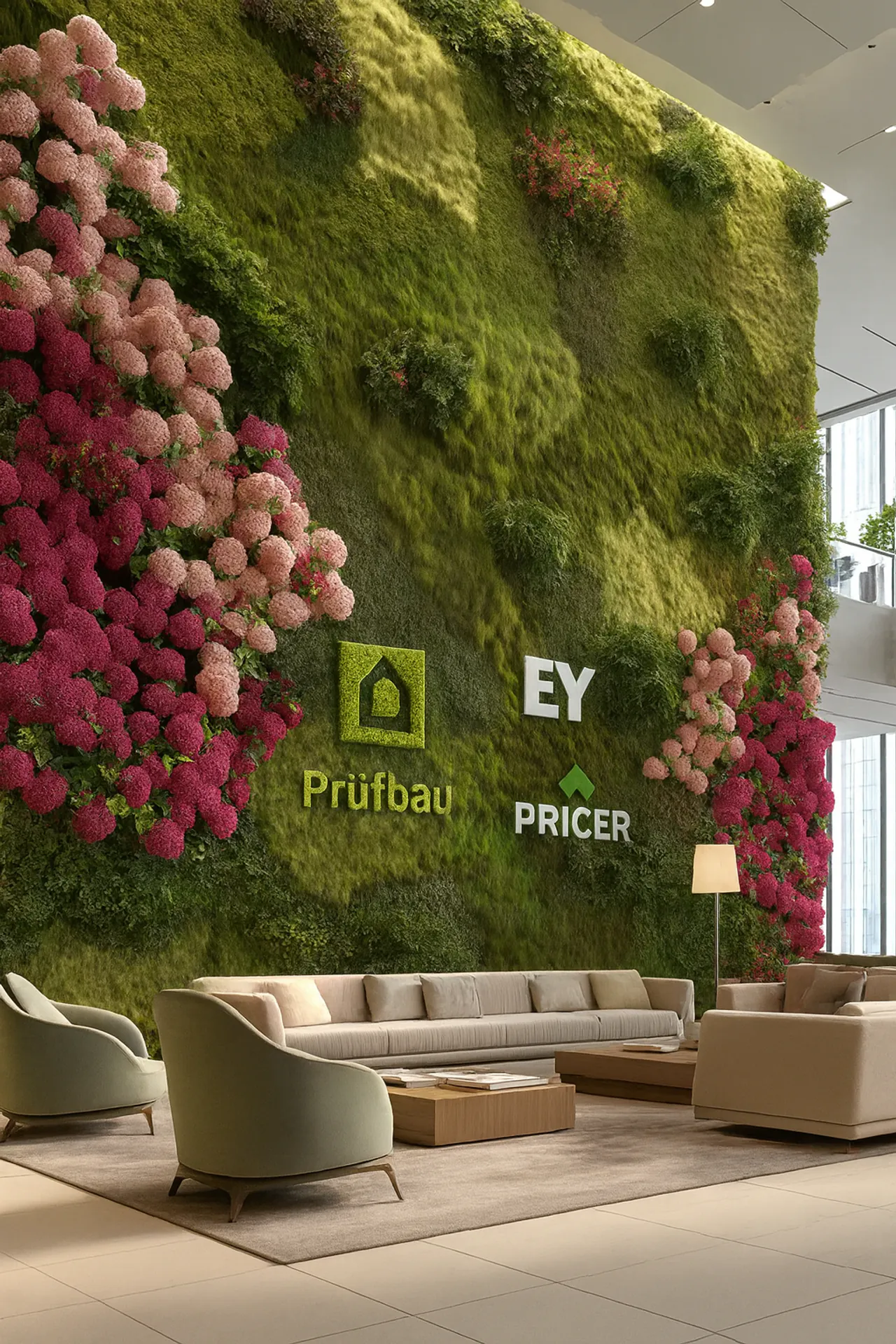 Blumenwand Corporate Lobby, Prüfbau Ey Pricer — Wall greenery by MOOSMOOS