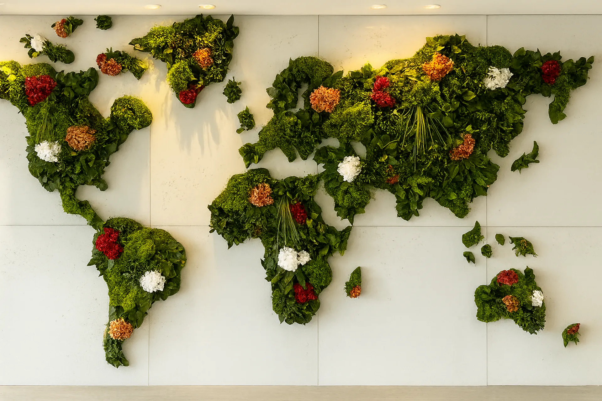 Botanical Sky World Map Installation (Hanging) — Ceiling greenery by MOOSMOOS