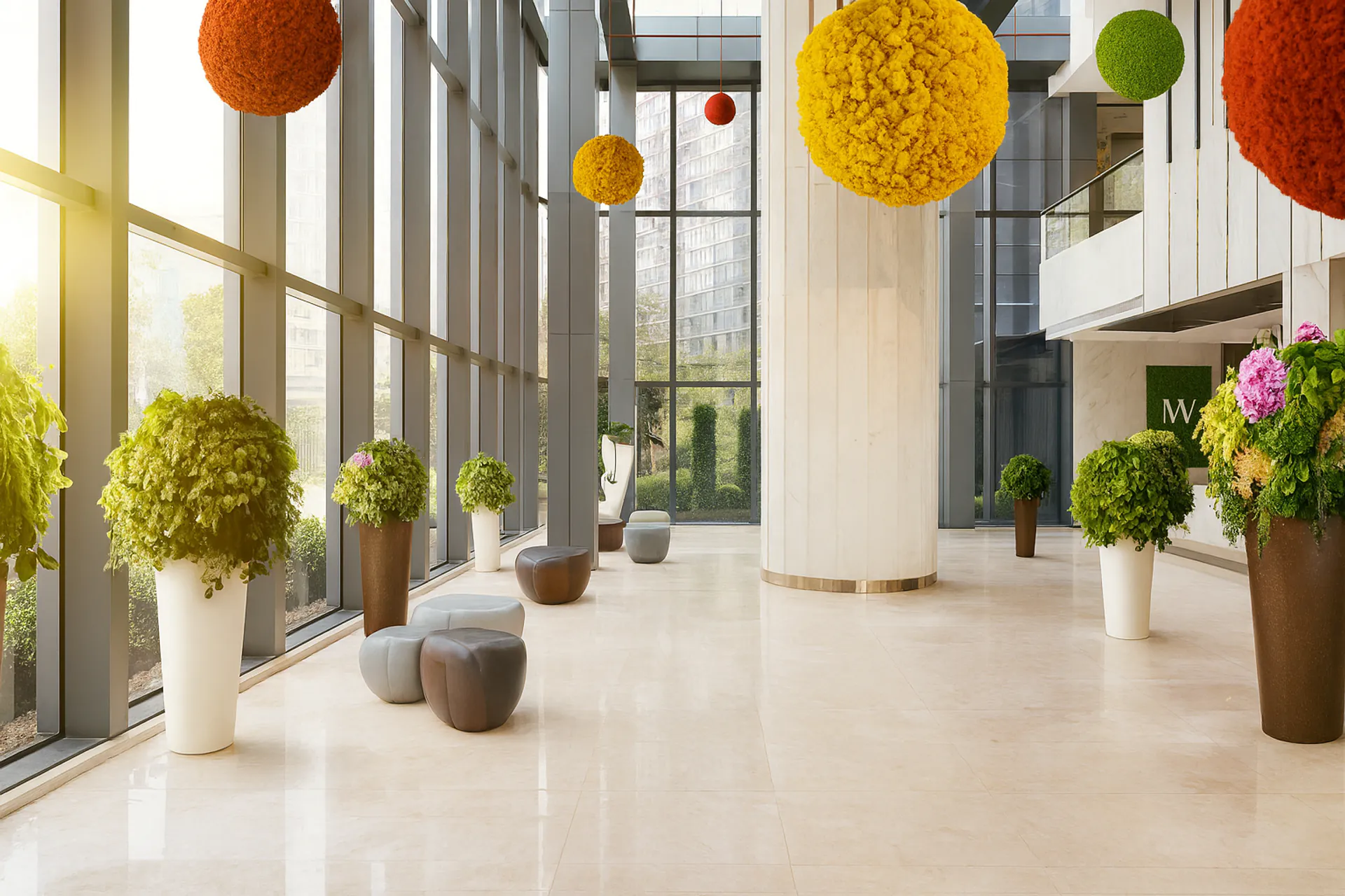 Hanging Garden: A Modern Office Lobby — Hanging Gardens — Ceiling greenery by MOOSMOOS