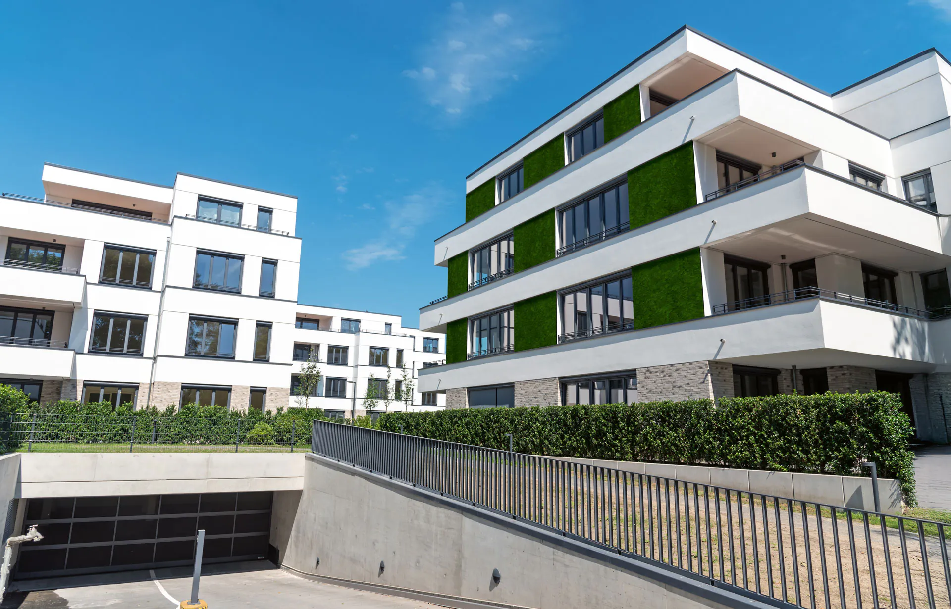 A moss façade on a modern residential complex