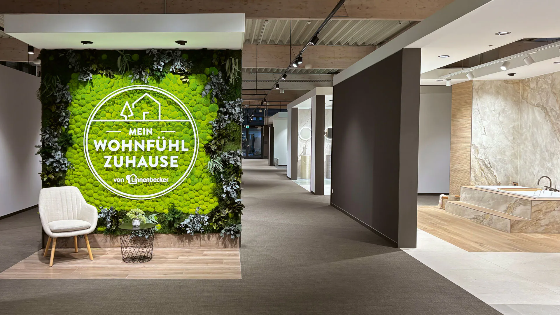 Logo in the reception area — Moss logo · Showroom