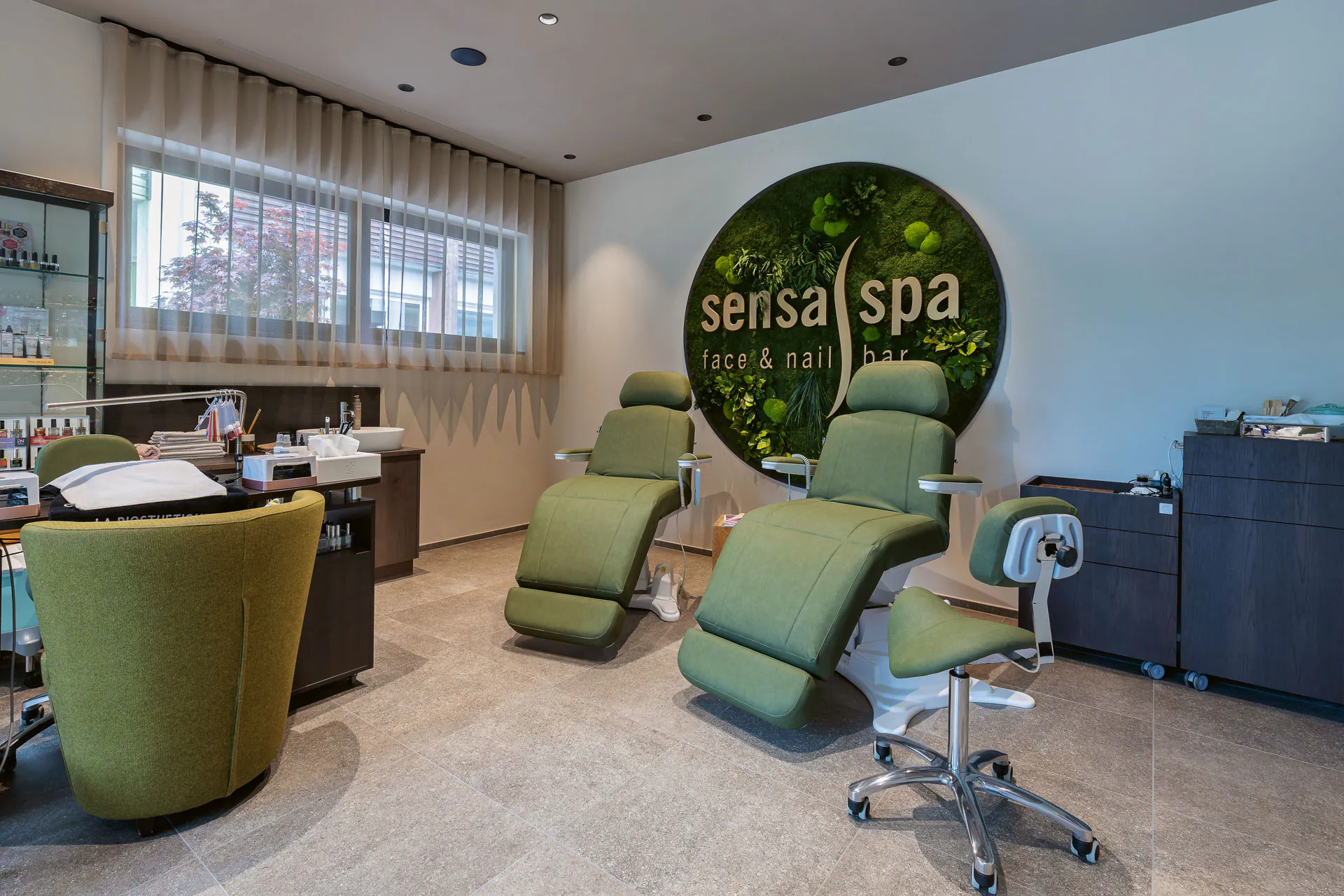 Logo in the spa reception area · Wellness