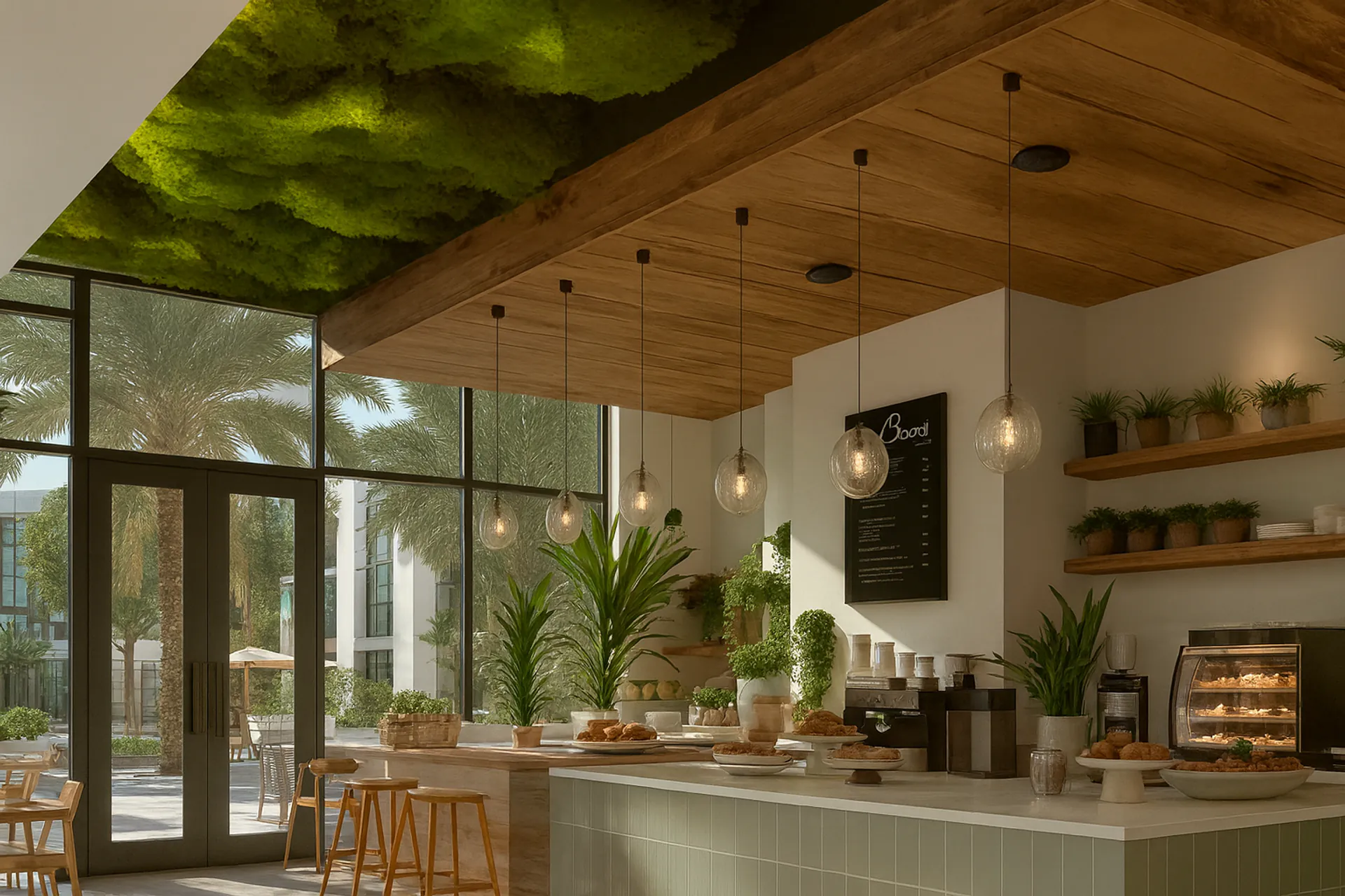 Botanical Sky Café Kitchen Green Ceiling — Ceiling greenery by MOOSMOOS