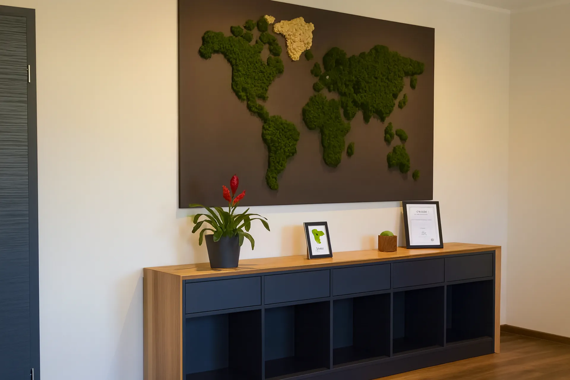 Moss Pictures World Map Installation at the Office Reception — Moss Pictures by MOOSMOOS