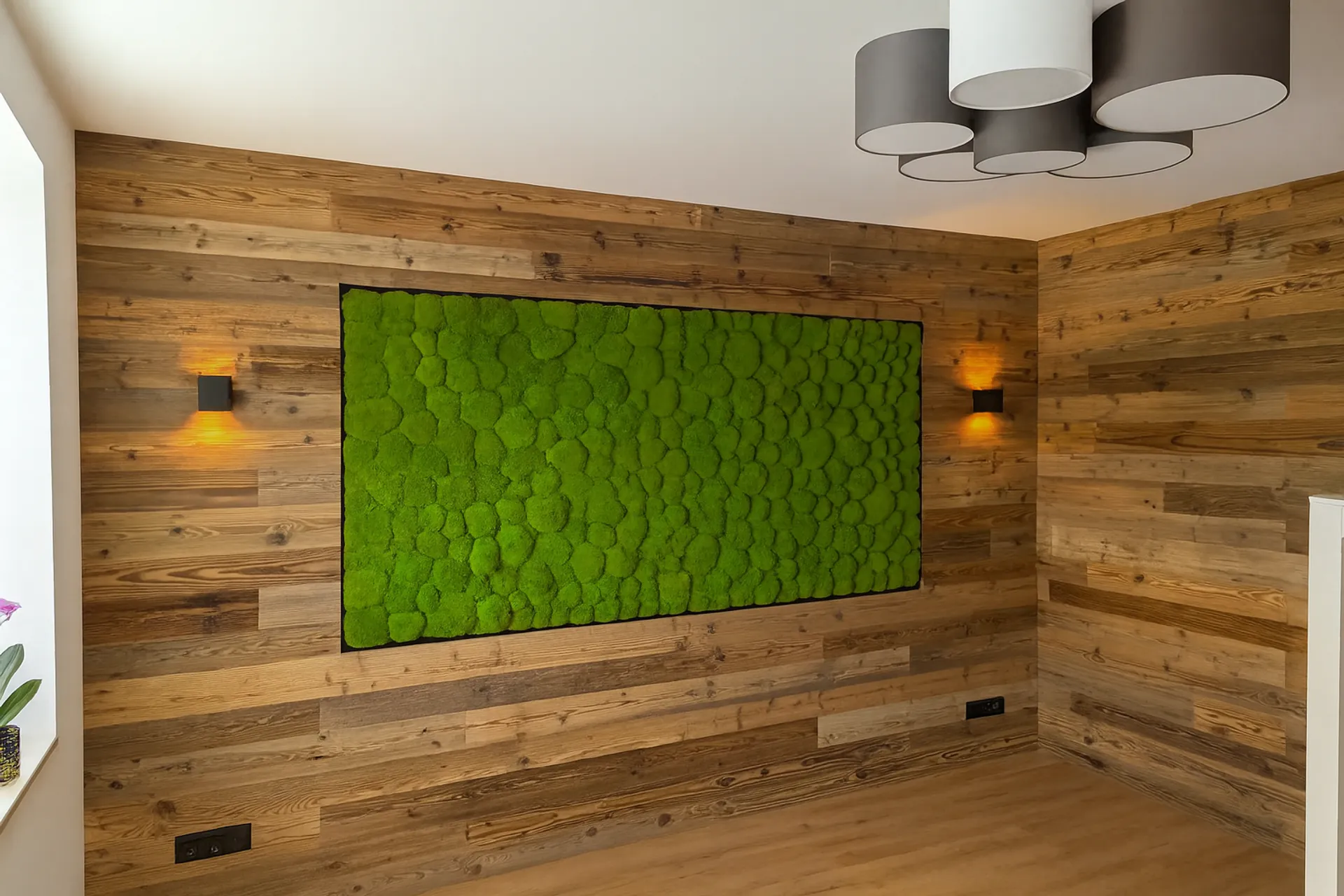 Moss pictures for the living room on a wooden wall — Moss pictures by MOOSMOOS