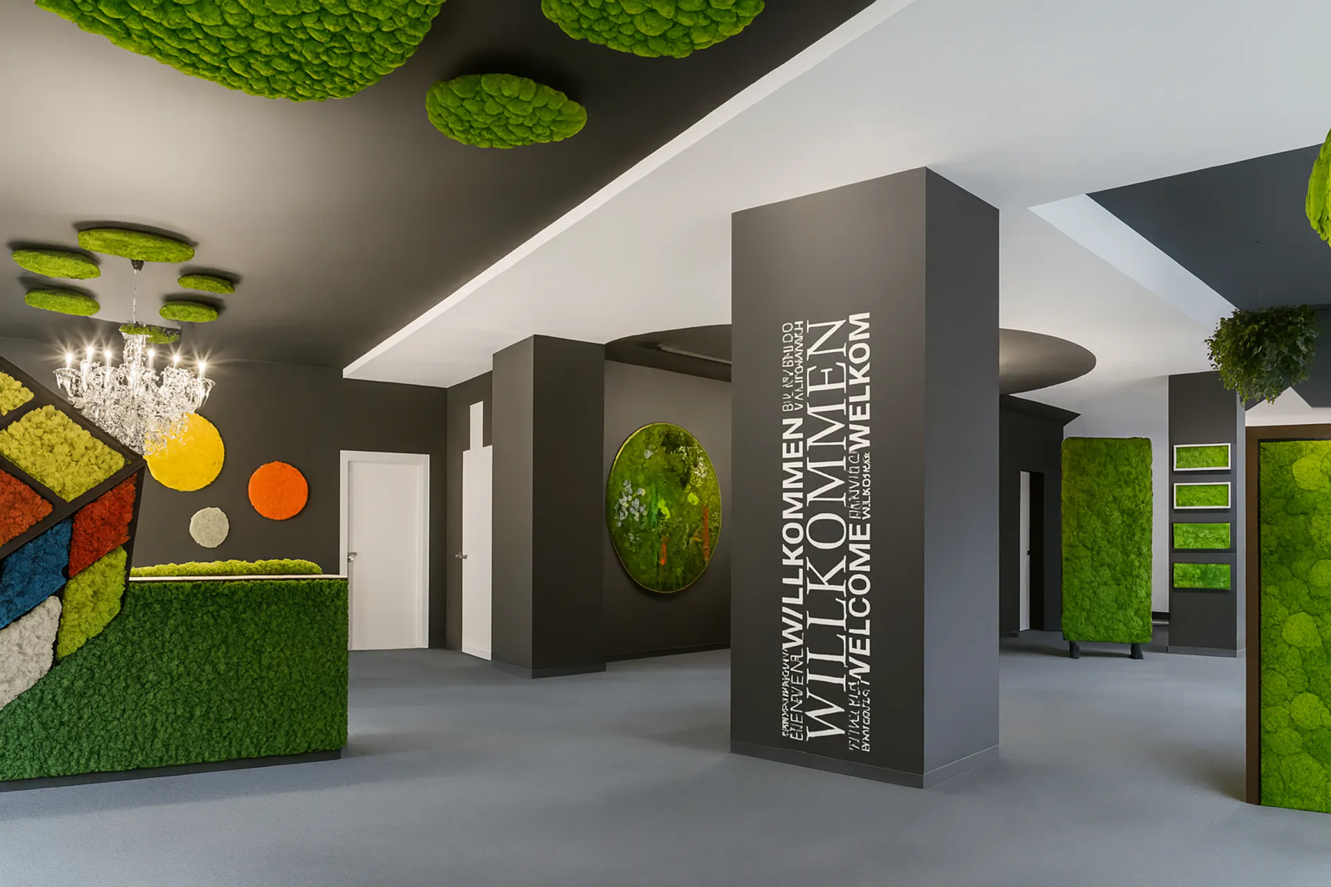 Moss ceiling Showroom: Modern Interior Design — Ceiling greenery by MOOSMOOS
