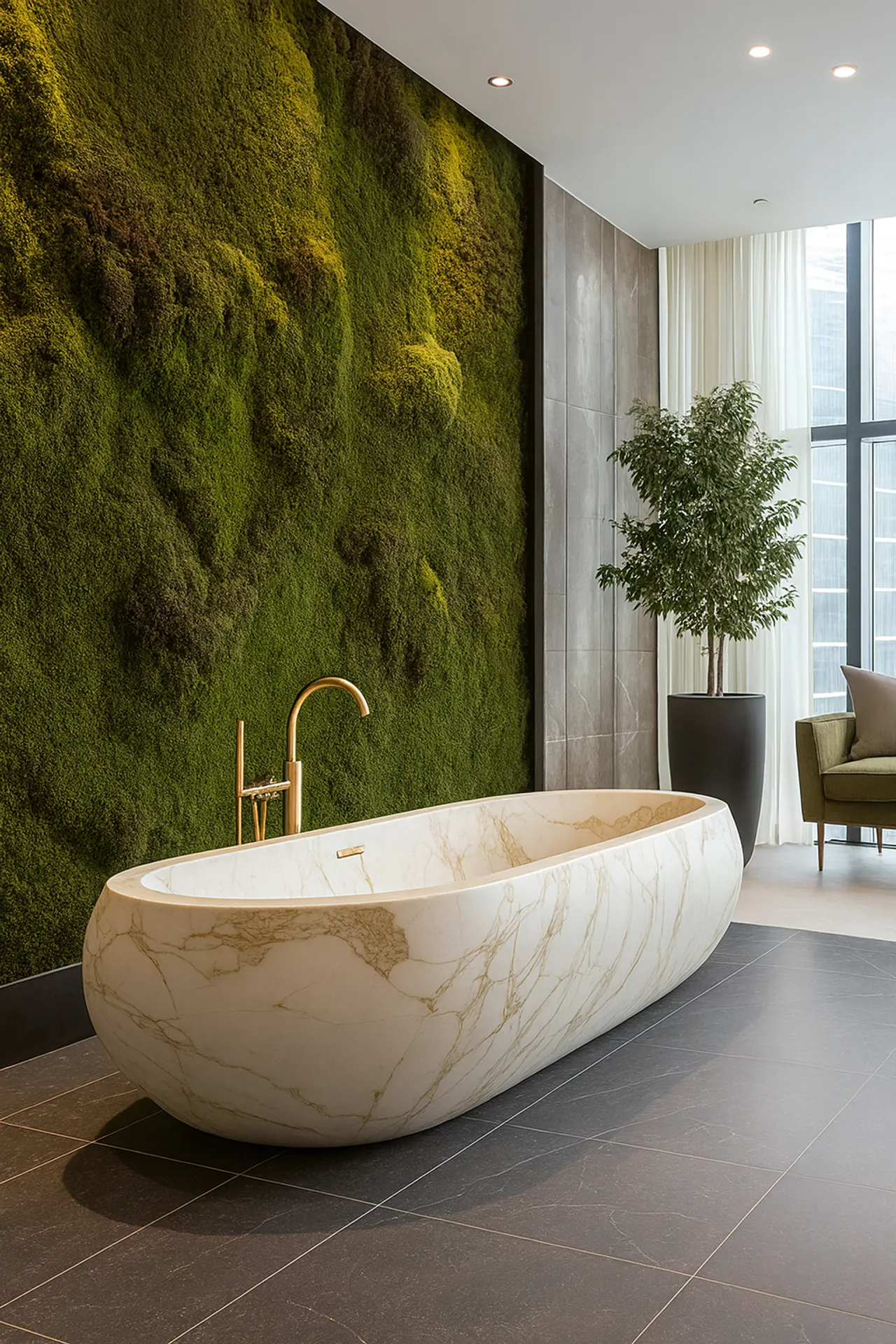 Moss wall in a luxury hotel bathroom — Wall greenery by MOOSMOOS