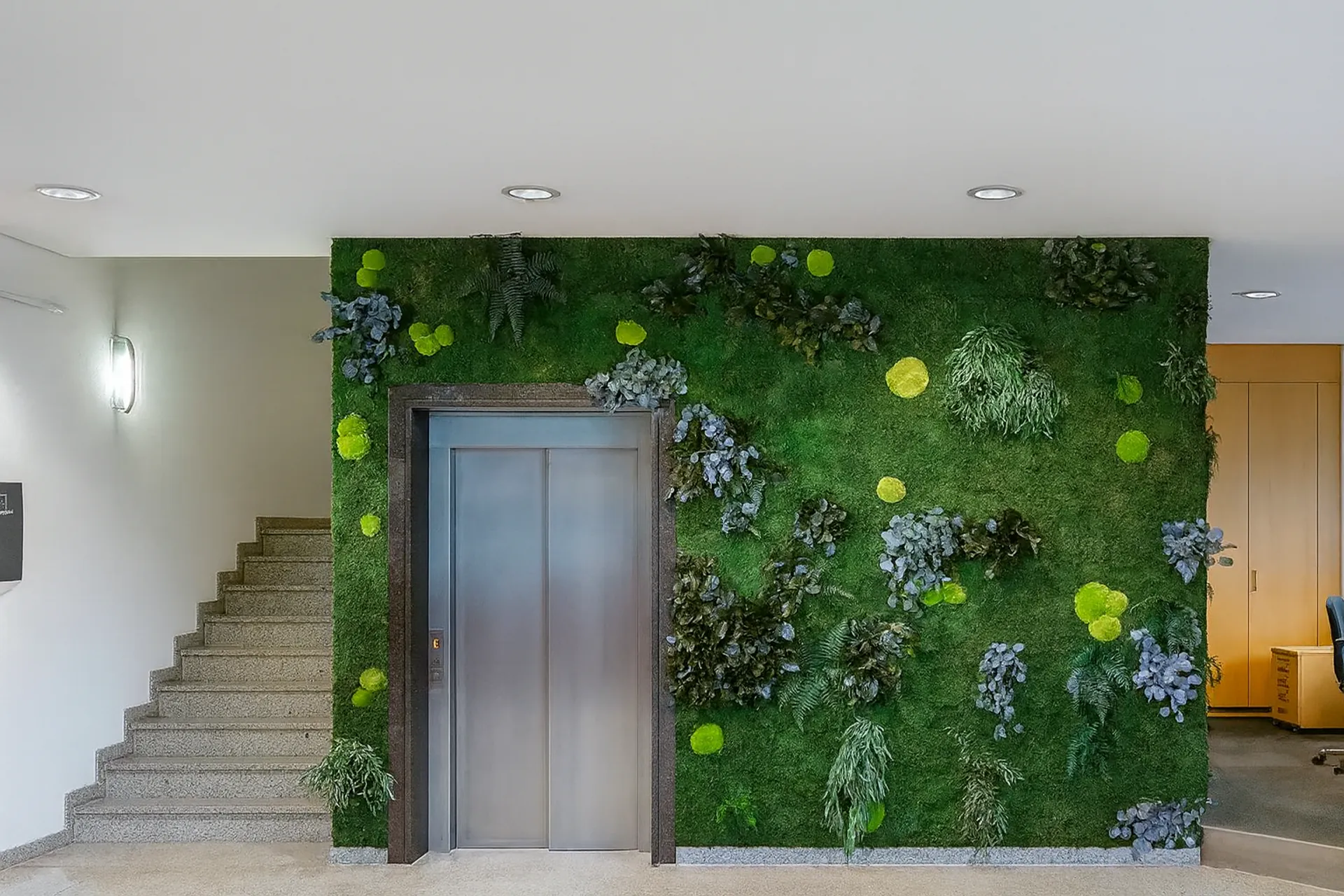 Moss wall in office reception and lift area — Wall greenery by MOOSMOOS