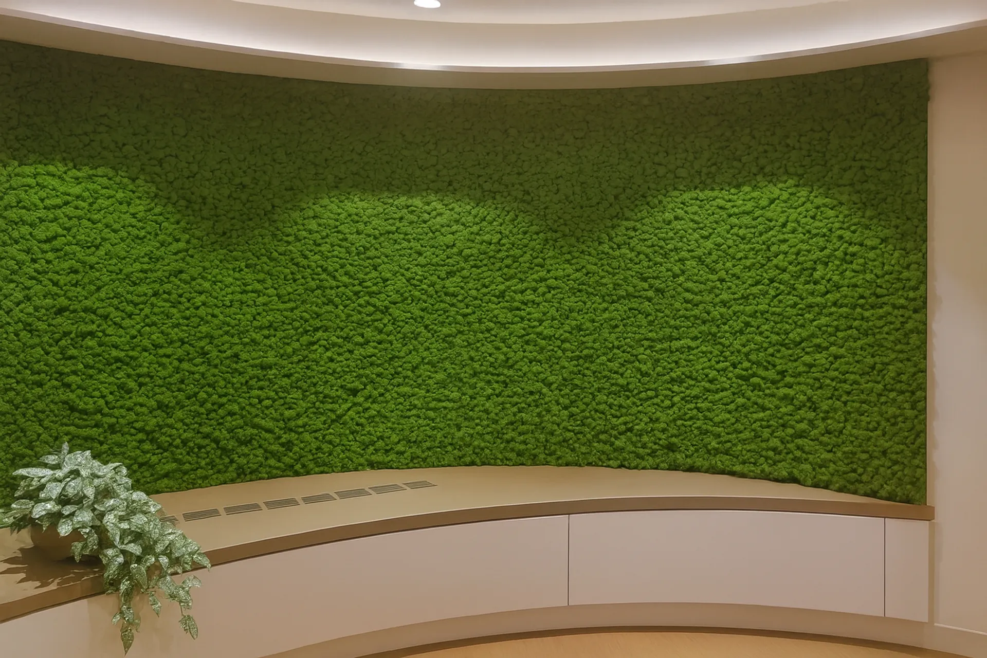 Moss wall in office reception area: a modern moss installation — Wall greenery by MOOSMOOS
