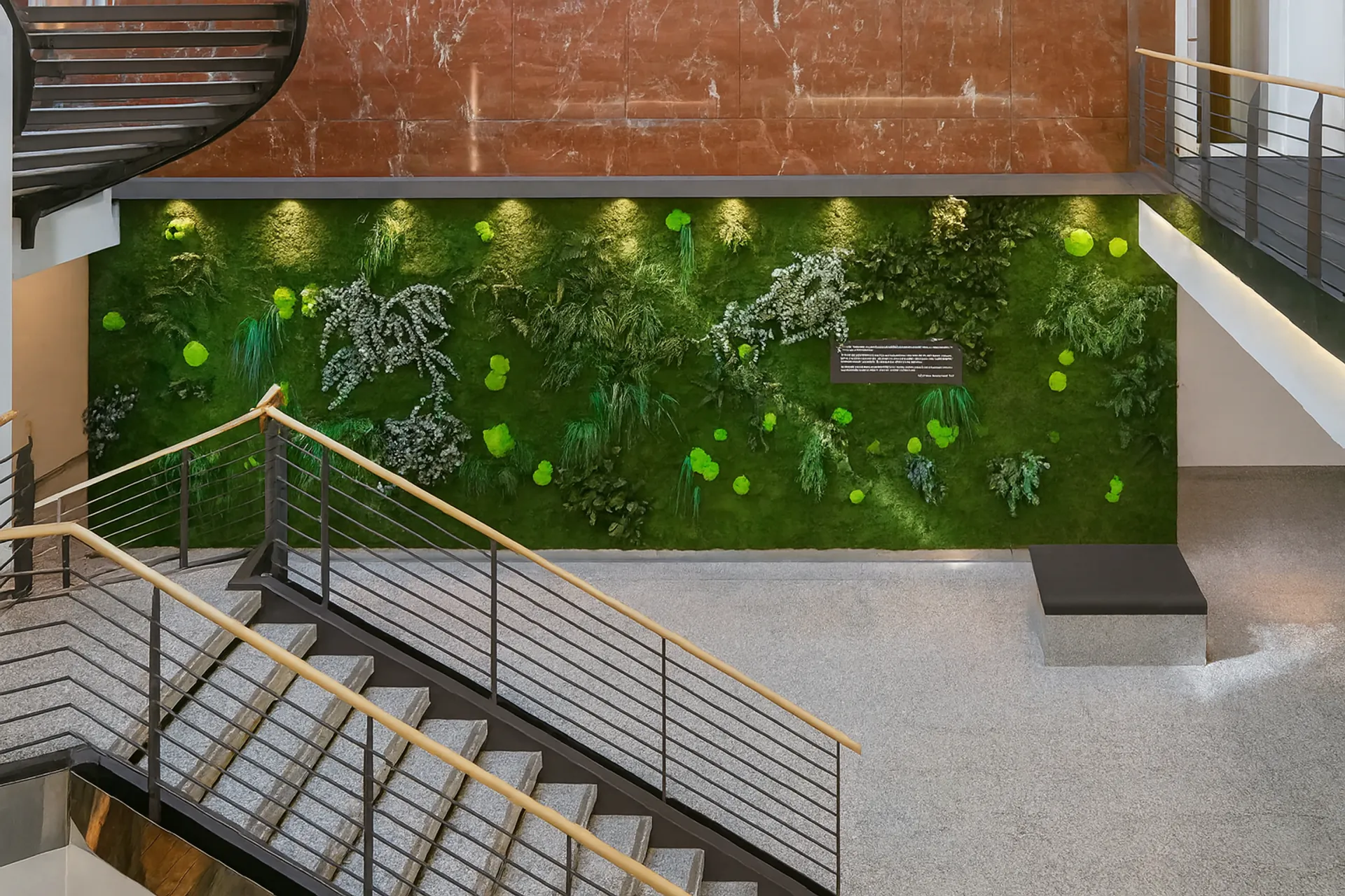 Moss wall, office reception, modern staircase — wall greenery by MOOSMOOS