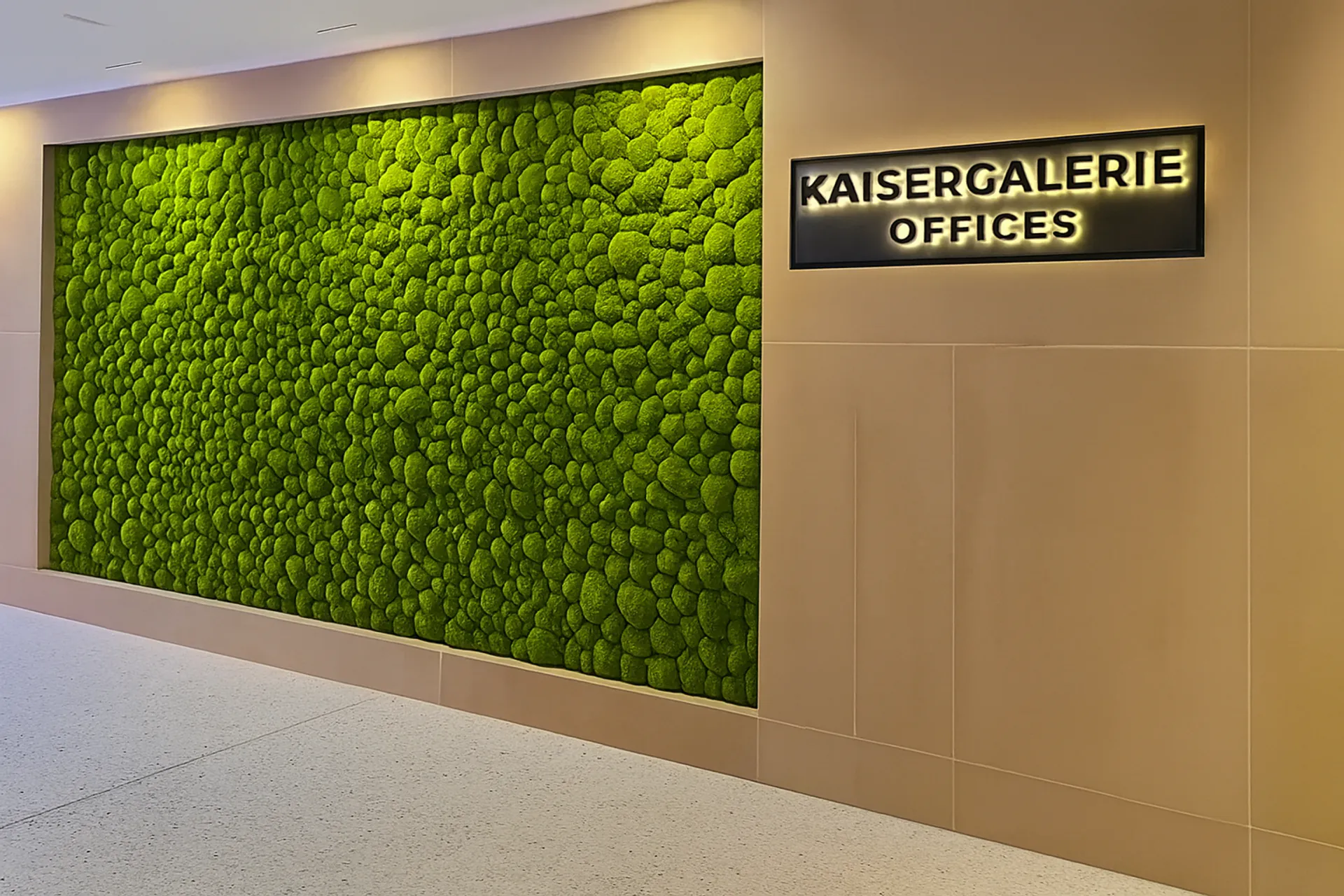 Moss wall at Kaisergalerie Offices reception — wall greenery by MOOSMOOS
