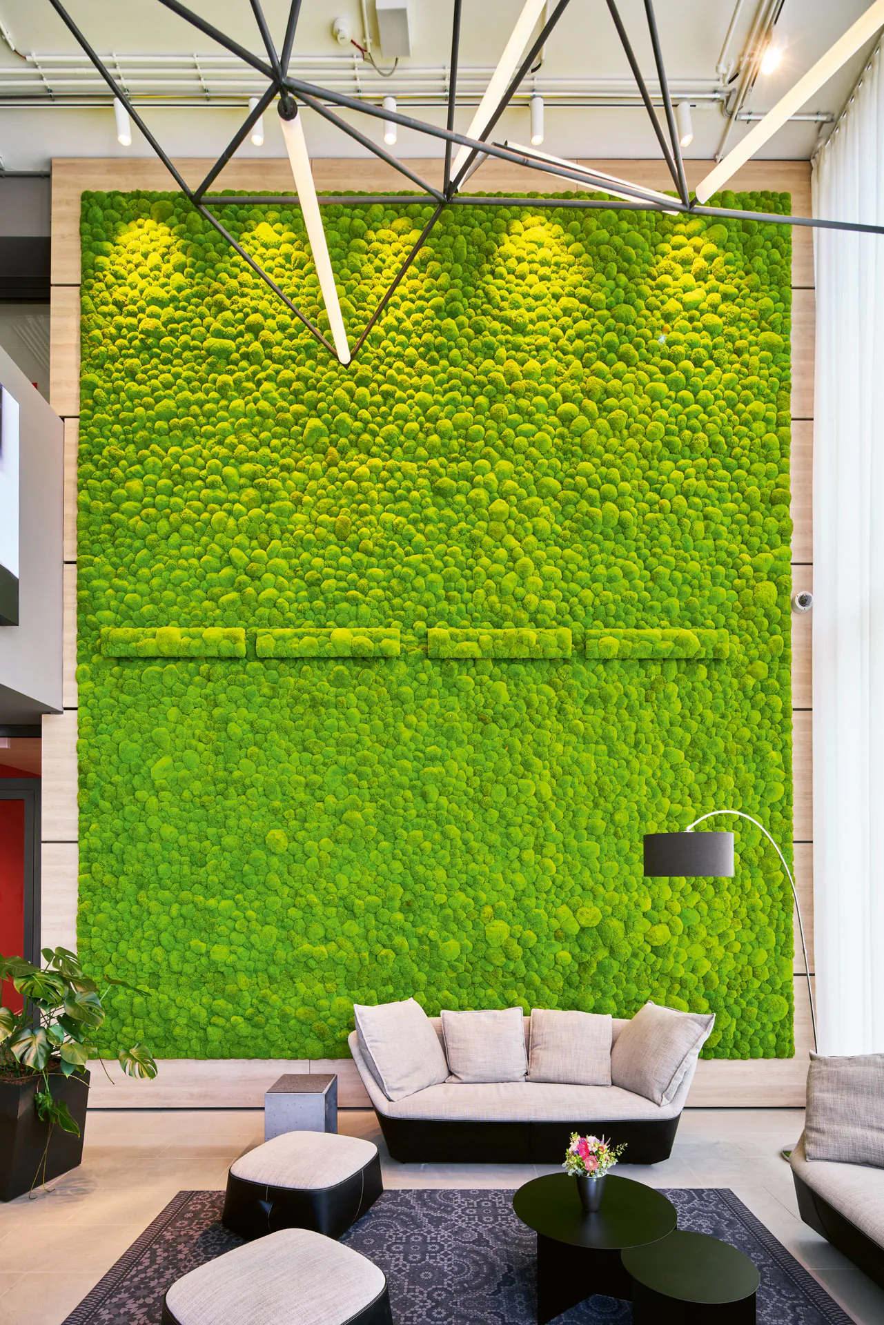 Moss wall · Office reception area