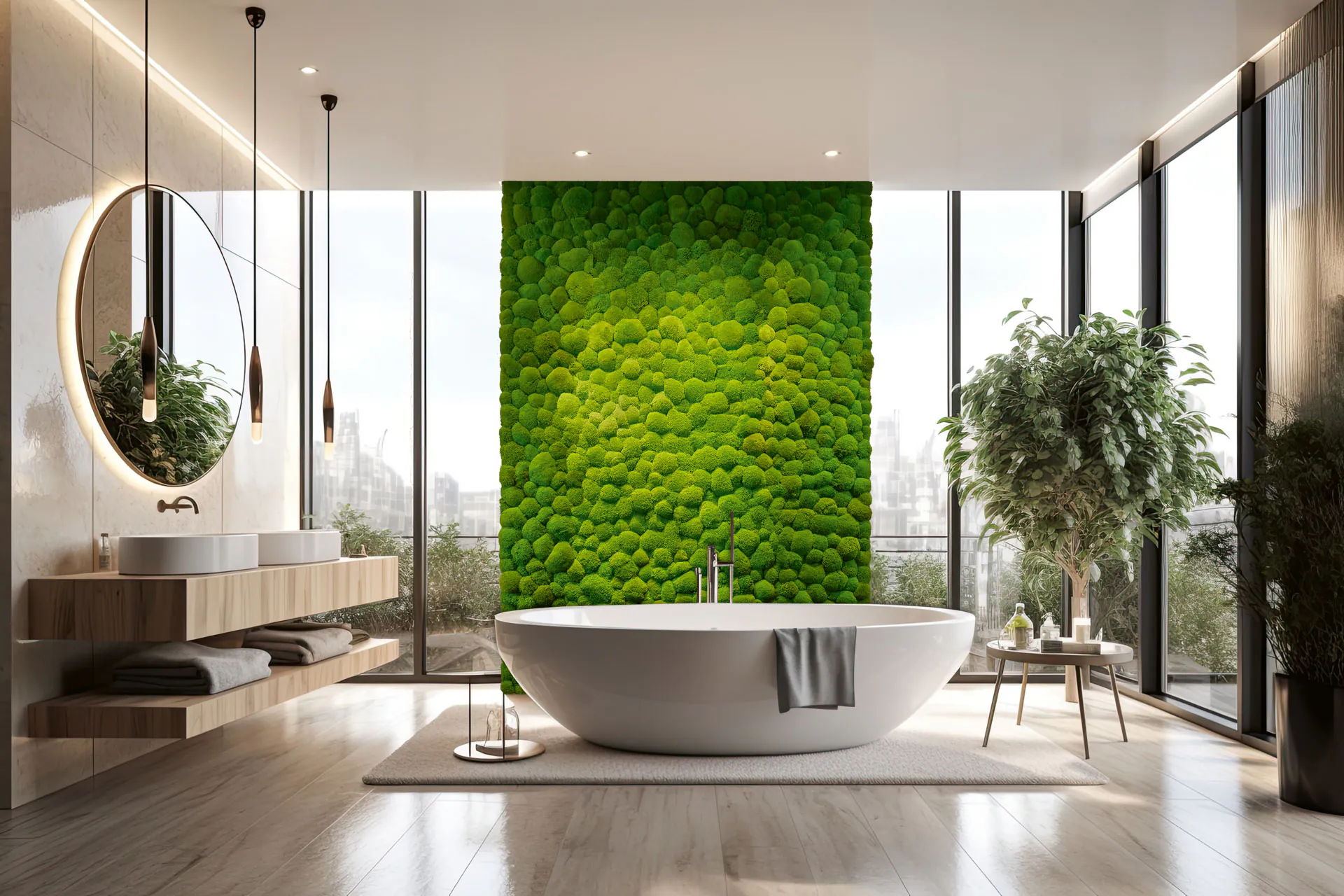 A moss wall in the bathroom — Wall greenery · Penthouse