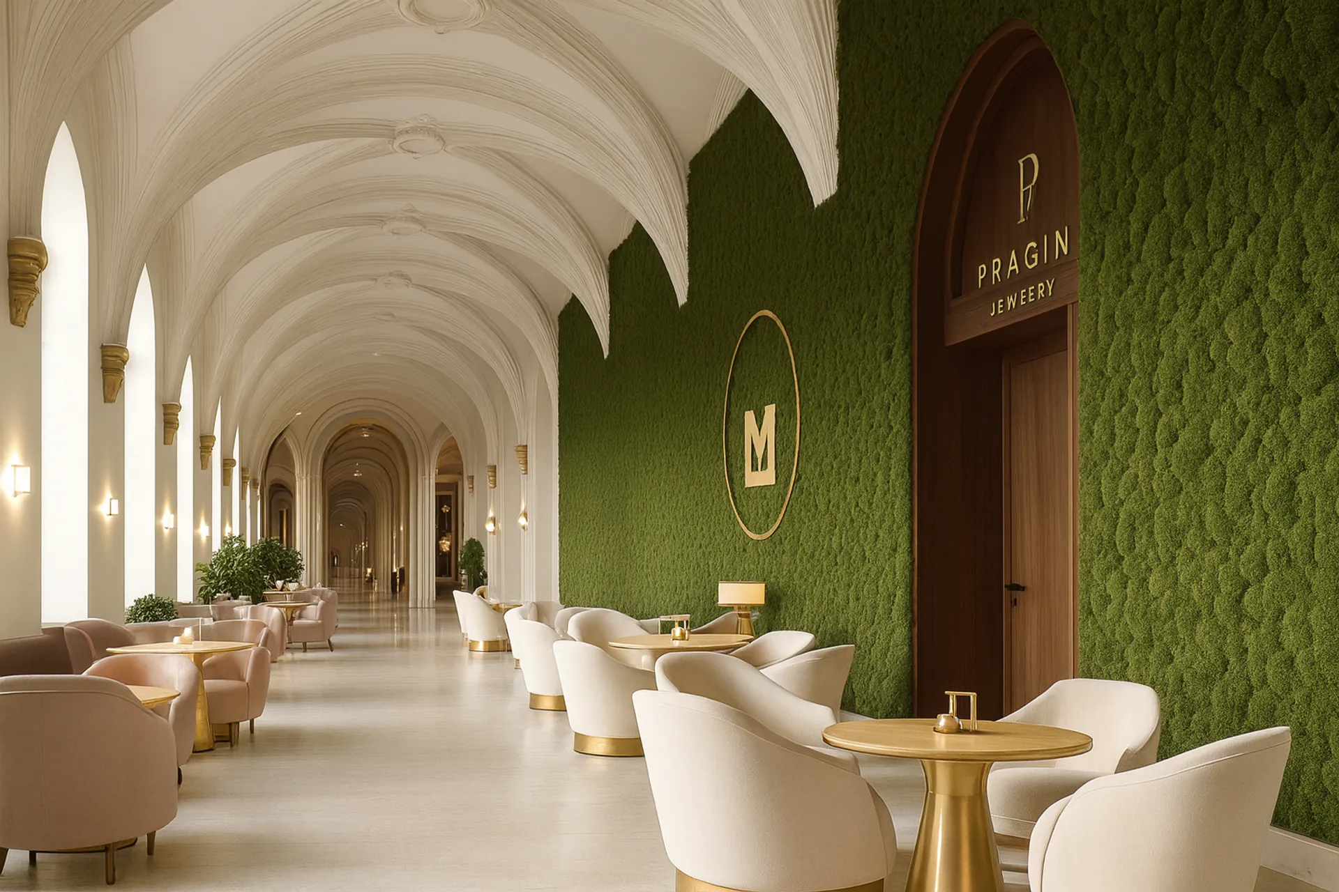 Luxury moss wall in hotel corridor and reception area — Wall greenery by MOOSMOOS