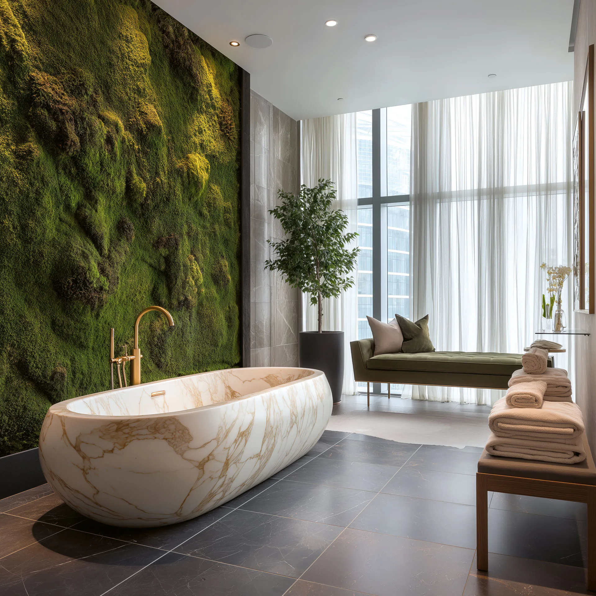 Luxury Spa Bathroom with Moss Wall — Wall greenery by MOOSMOOS
