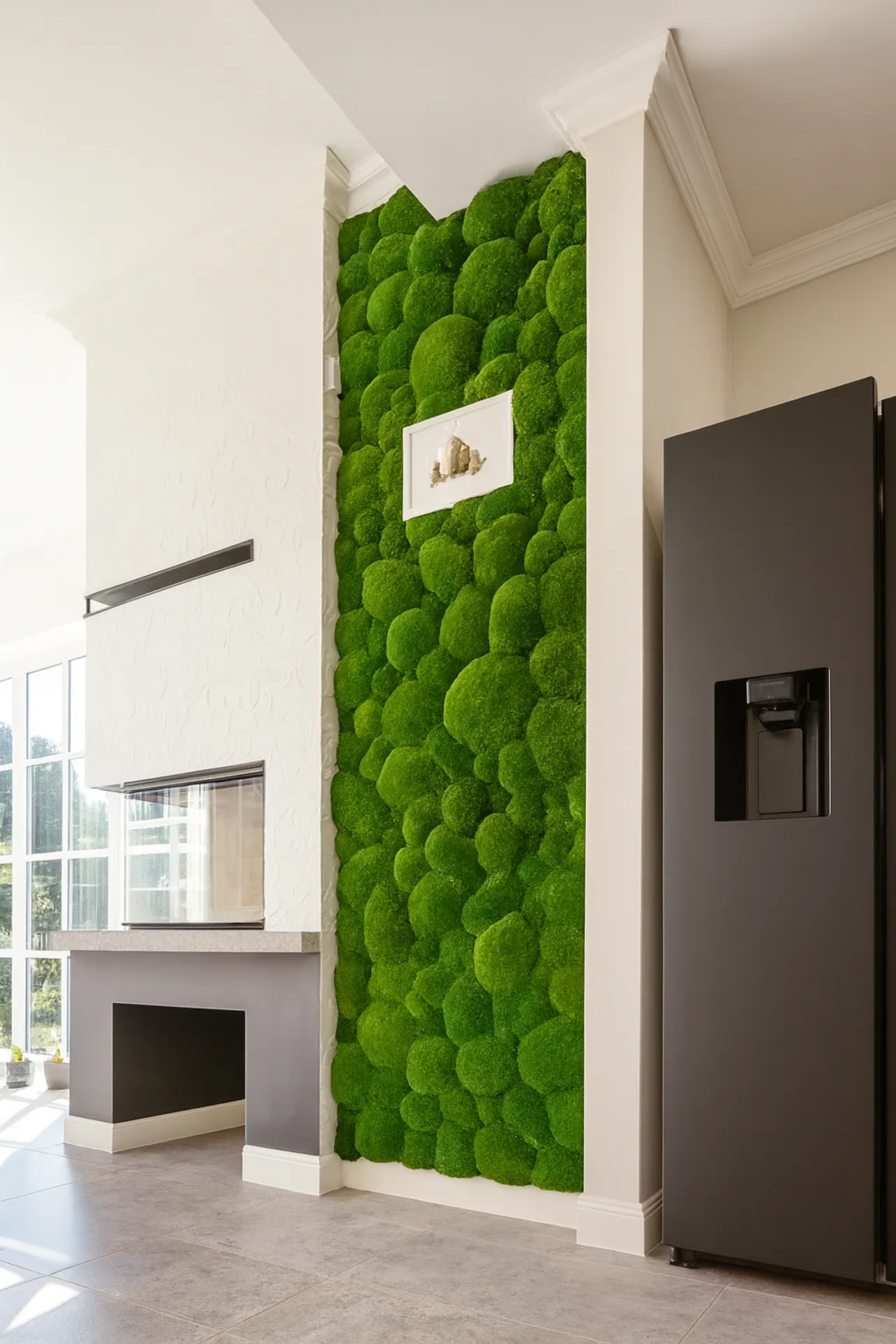 Moss wall, modern kitchen, fireplace — Wall greenery by MOOSMOOS