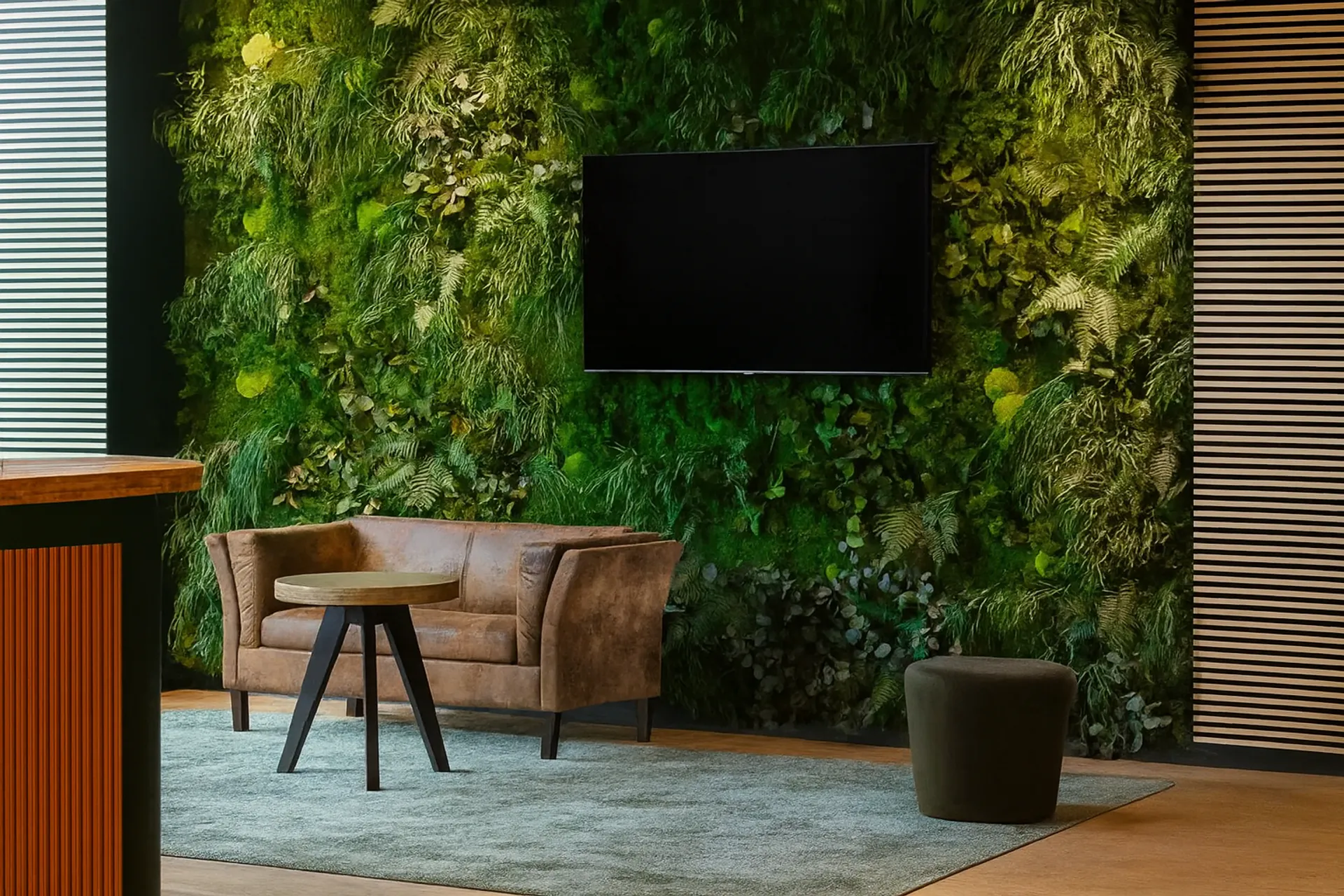 Modern Office Lounge Area with a Moss Wall — Wall greenery by MOOSMOOS