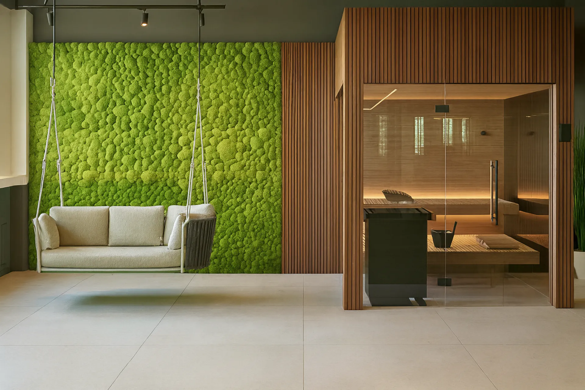 Moss wall in the Wellness Sauna reception area — Wall greenery by MOOSMOOS