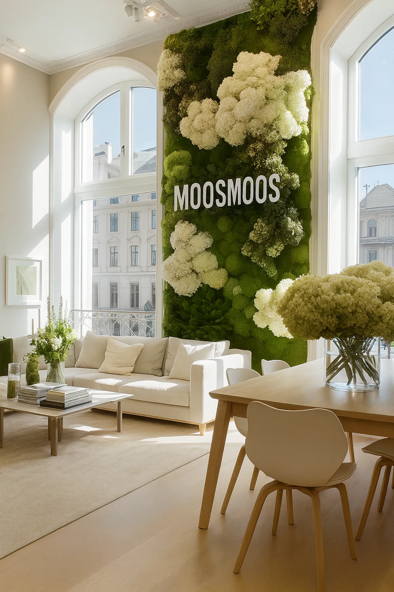 Modern living room Moss wall in the showroom — Wall greenery by MOOSMOOS