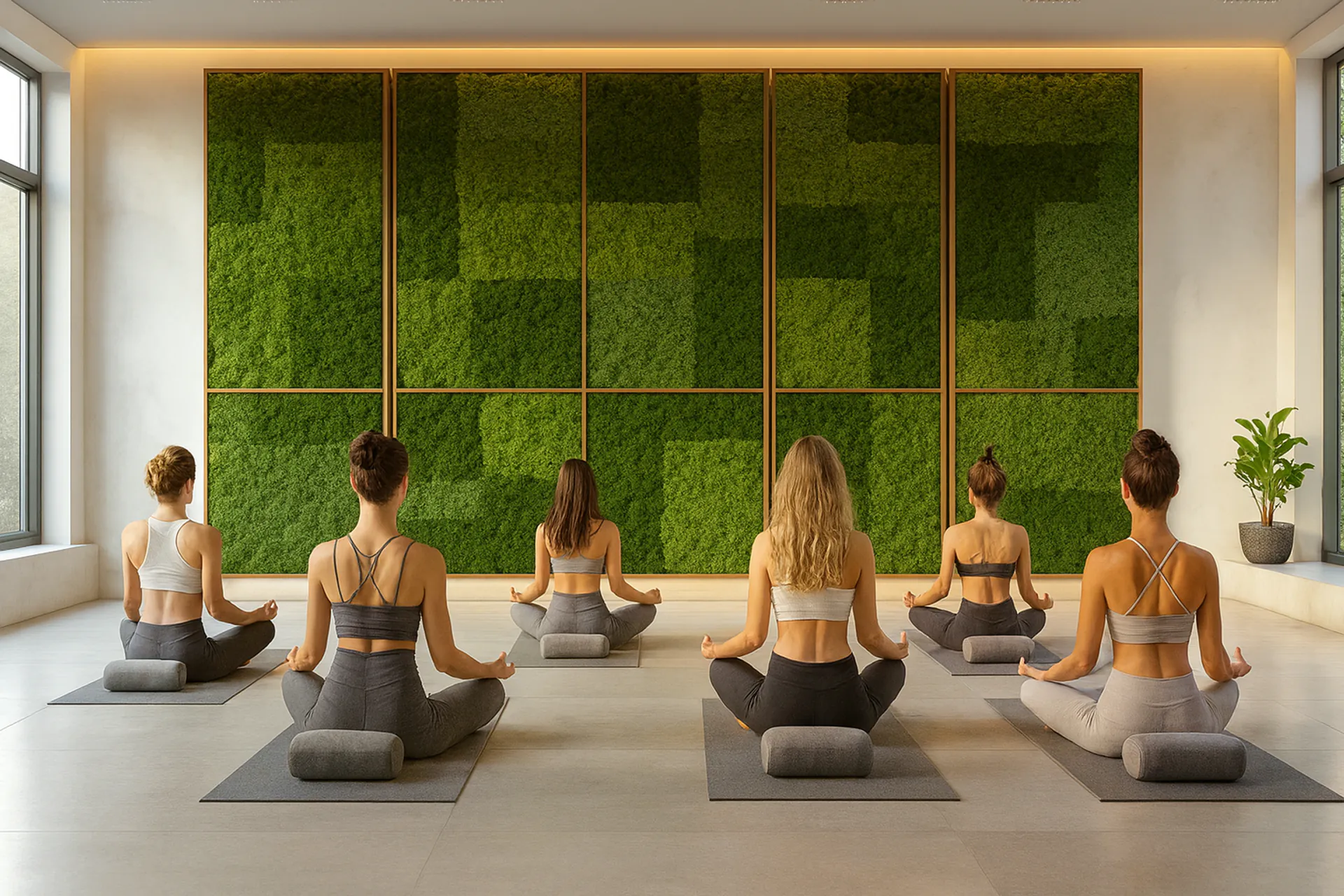 Moss wall at the yoga studio and meditation room — Wall greenery by MOOSMOOS