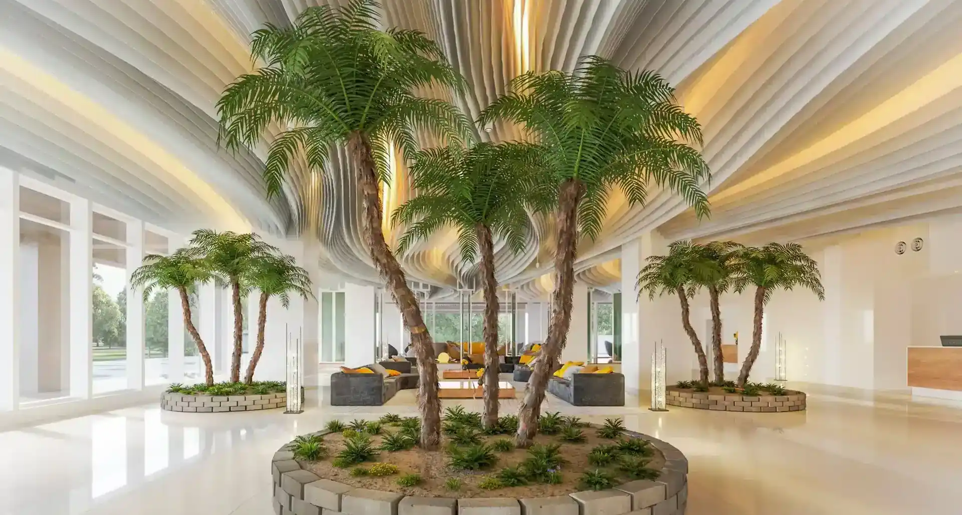 XXL artificial palm tree in a modern foyer — a strikingly realistic artificial palm tree from ArtTree