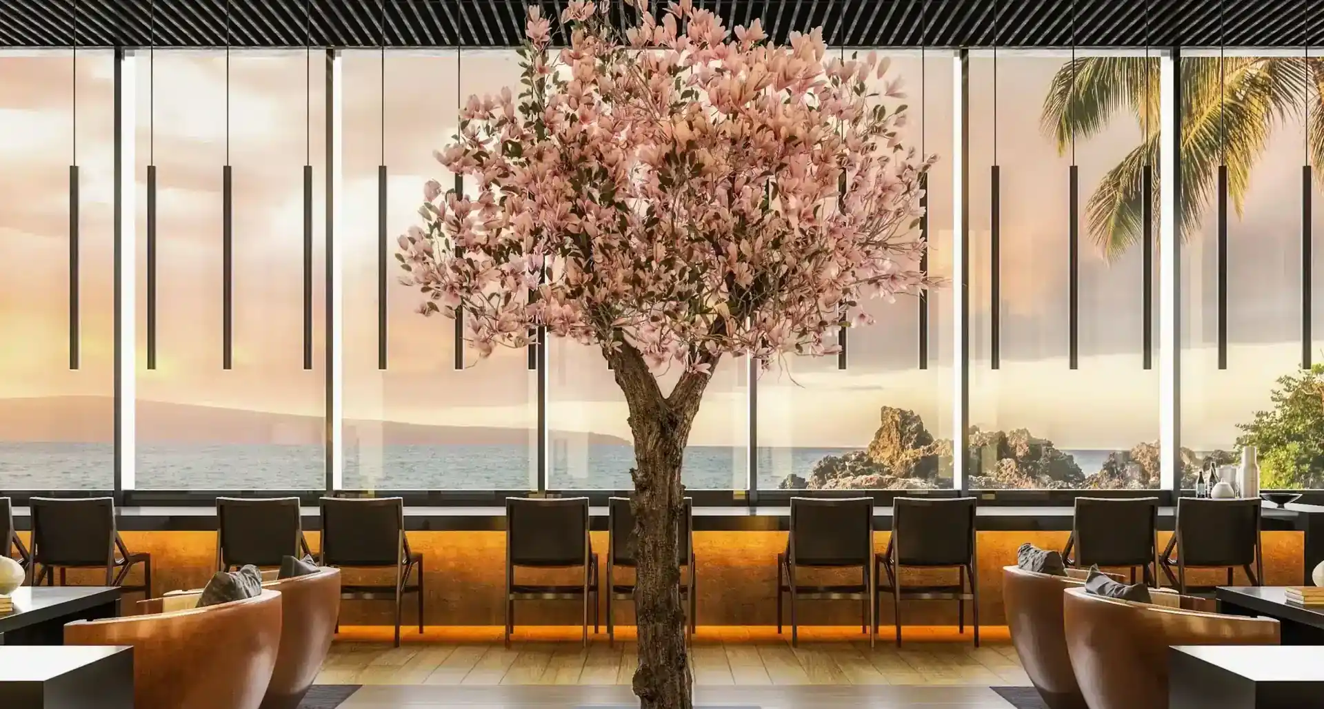 XXL artificial cherry blossom tree in the restaurant — a blossom tree from the ArtTree Special range