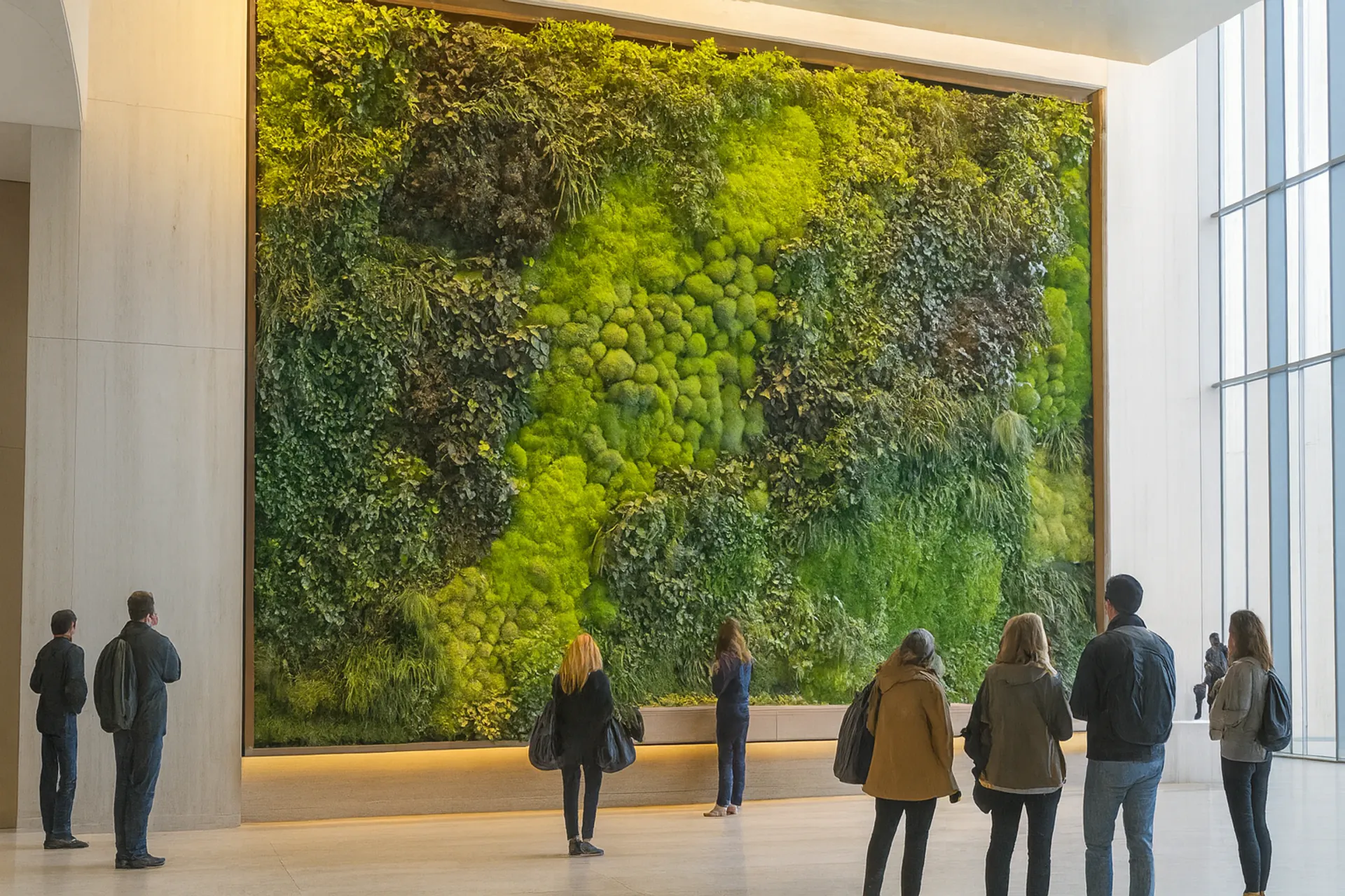 Large-scale moss wall in a modern hotel lobby — Wall greenery by MOOSMOOS