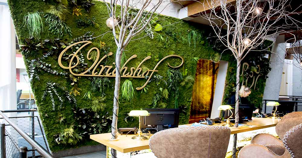 Jungle moss wall with logo Hotel Ulrichshof