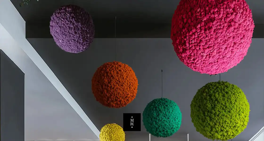 a group of colorful balls from the ceiling