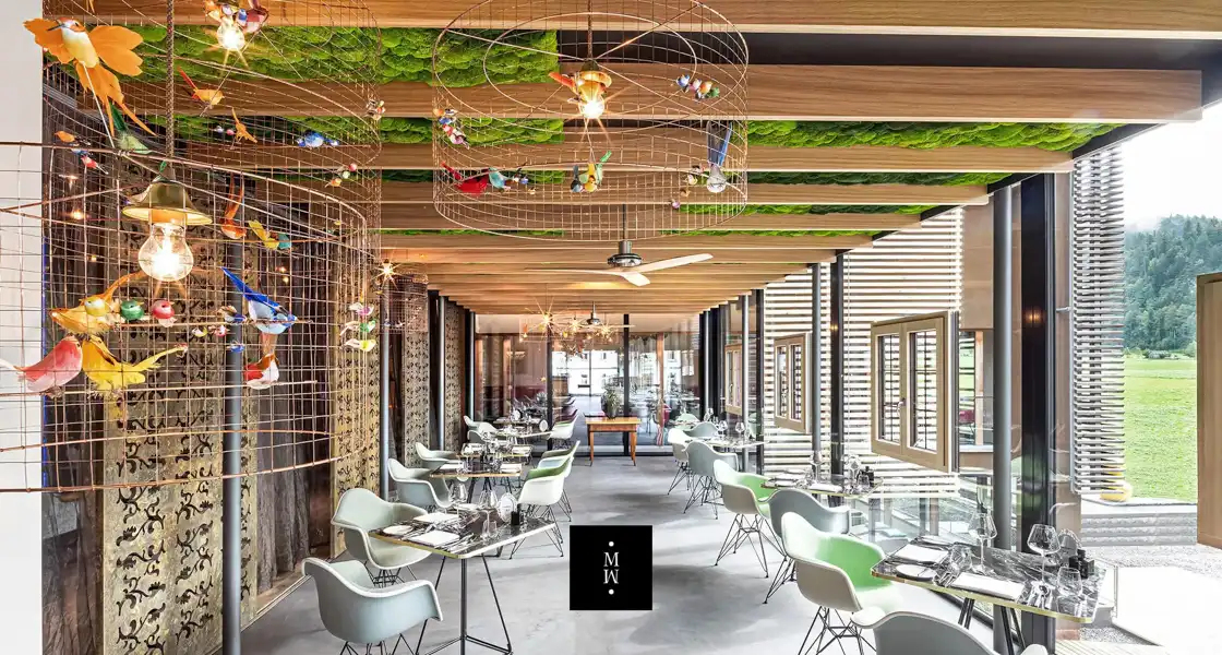 a room with tables and chairs