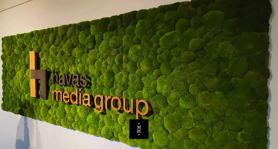 a green wall with text and letters