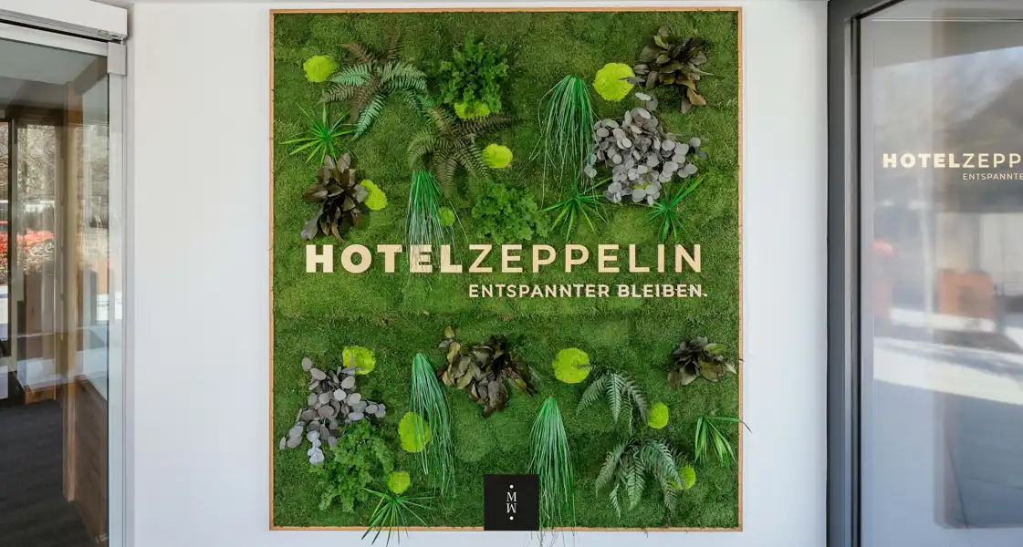 a wall with plants and leaves