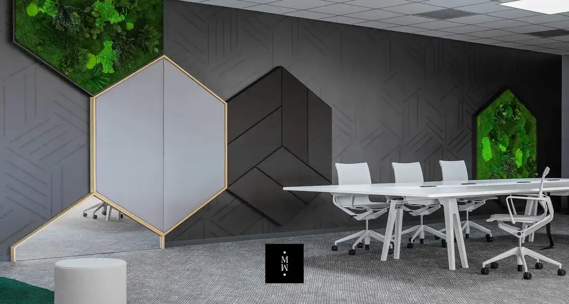 a room with a white table and chairs