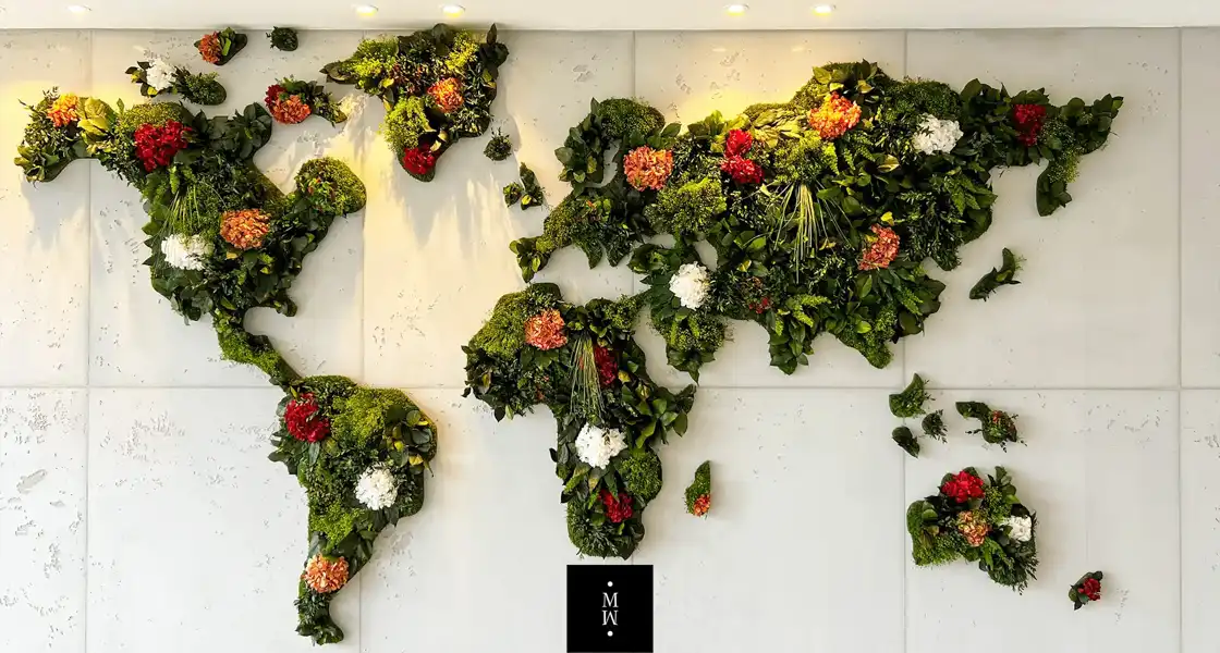 a map of the world made of plants