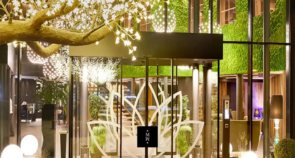 a building with a glass door