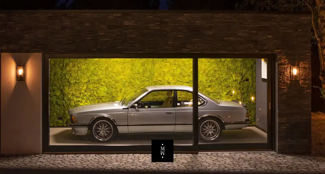 a car parked in a glass case