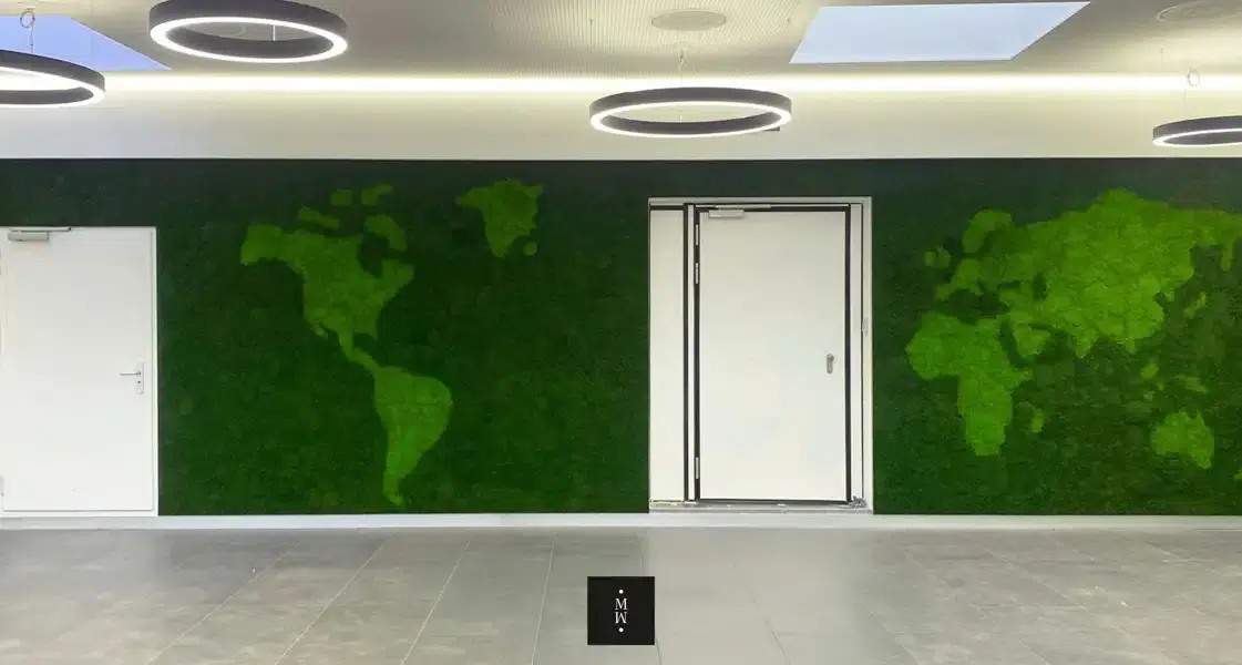 a green wall with a door and a white door