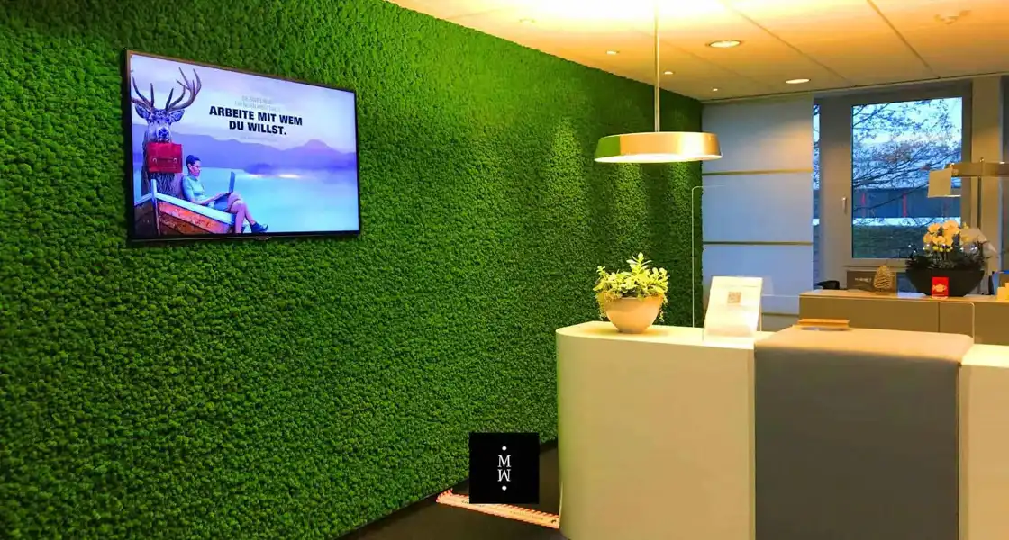 a green wall with a tv on it