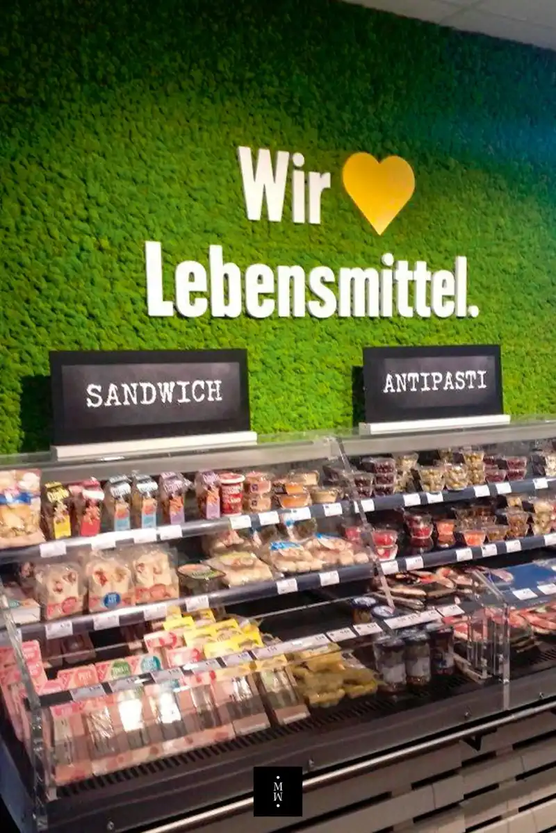 a display case with food on it