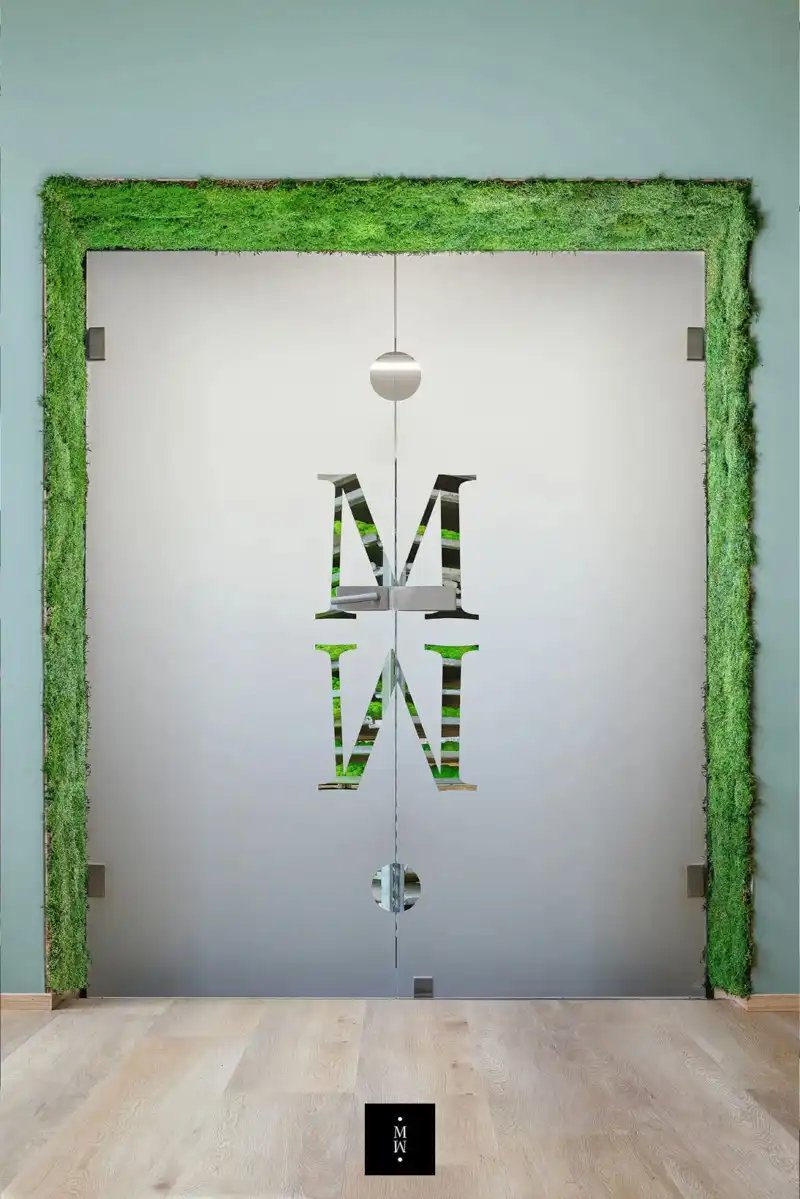 a door with a green border