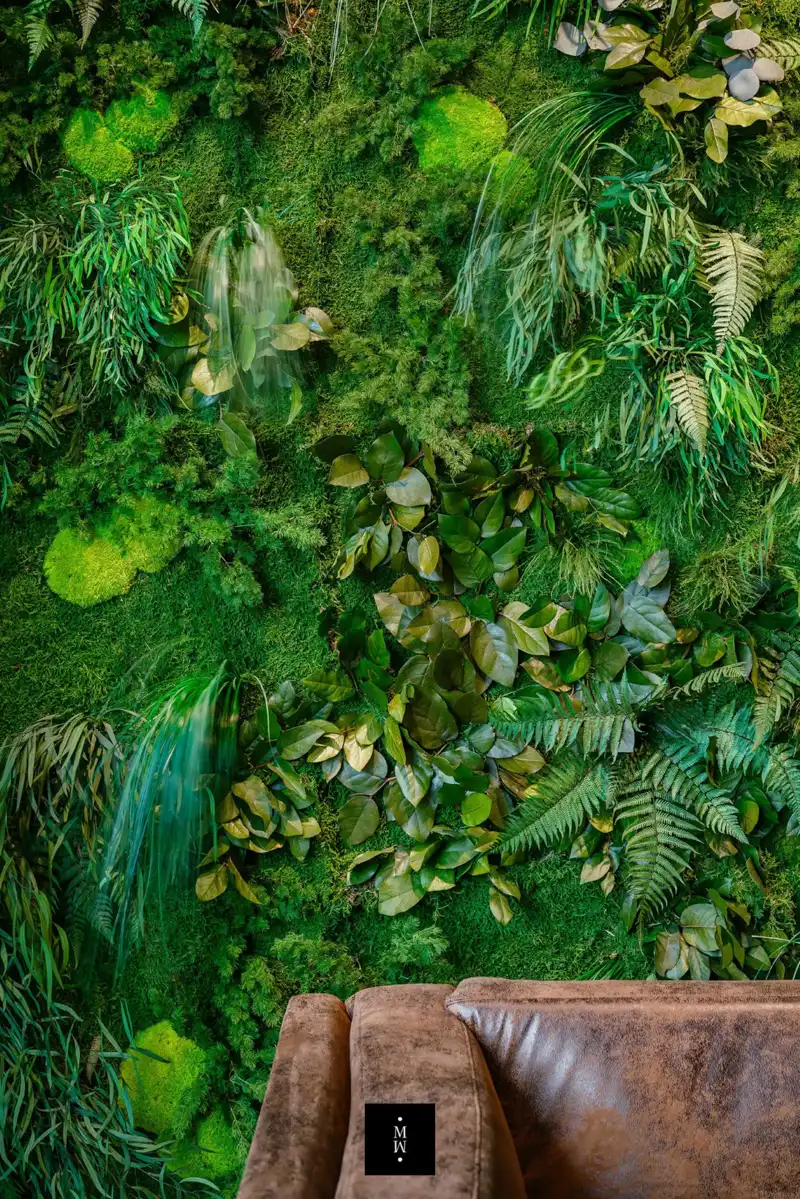 a green wall with plants