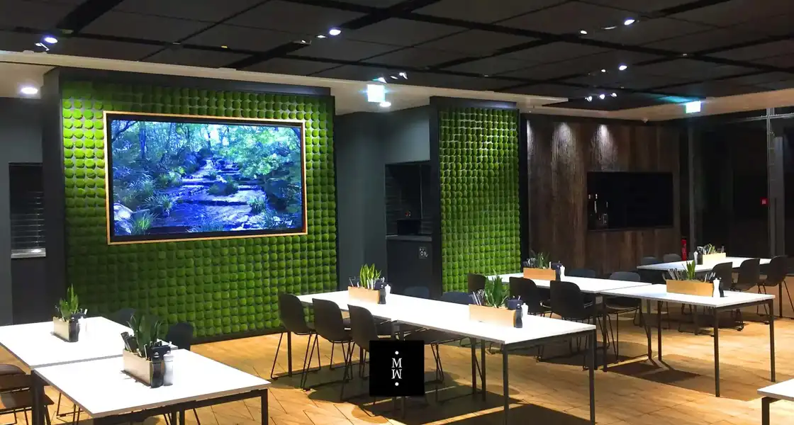 a room with tables and chairs